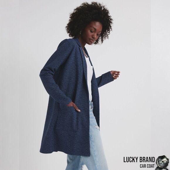 LUCKY BRAND CLASSIC LONG LINE CAR COAT IN AMERICAN NAVY BLUE WOMEN’S SIZE SMALL - Picture 7 of 14